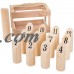 Wooden Throwing Game-Complete Set, 12 Numbered Pins, Throwing Dowel, Carrying Crate-Outdoor Lawn Games For Adults and Kids by Hey! Play!   555541019